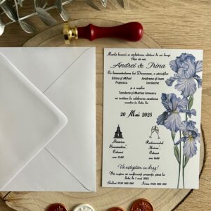 Invitație de nuntă design iris cu plic alb