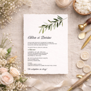 Invitație Nuntă Minimalistă cu Crenguță de Măslin