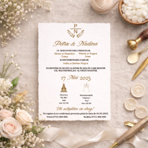 Invitație de Nuntă Elegantă Minimalistă cu Accente în Tonuri Calde