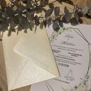 Invitație de nuntă mată cu plic crem sidefat