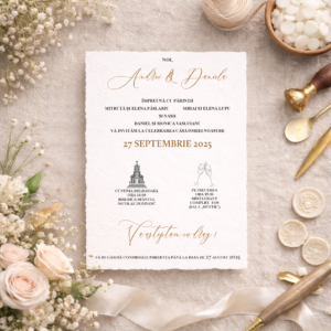 Invitație de Nuntă Minimalistă „Armonie Caldă” – Text Caligrafic