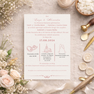 Invitație Nuntă Elegantă – Detalii Roz