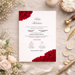 Invitație Nuntă Elegantă – Trandafiri Roșii