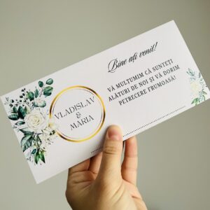 Plic de dar pentru nuntă – design cu flori, frunze