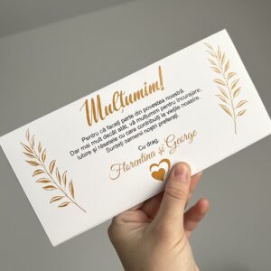 Plic de dar pentru nuntă – design frunze aurii