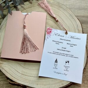 Invitație de nuntă handmade pink powder cu plic