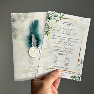 Invitație de nuntă cu sigiliu și pană