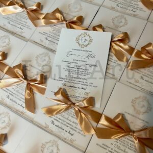 Invitație de nuntă cu fundă crem