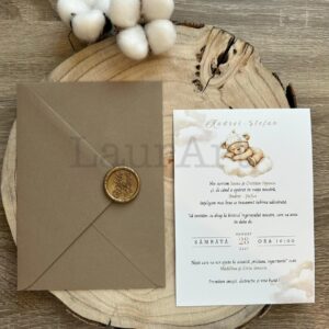 Invitație Botez Băiețel plic – Tematică ursuleț