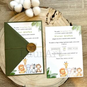 Invitație Botez Băiețel plic – Tematică safari