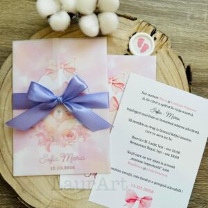 Invitație Botez Fetiță cu plic – Tematică ursuleț